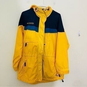 Vintage Columbia Double Zip Long Sleeve Hoodie Jacket  Medium Yellow Pockets